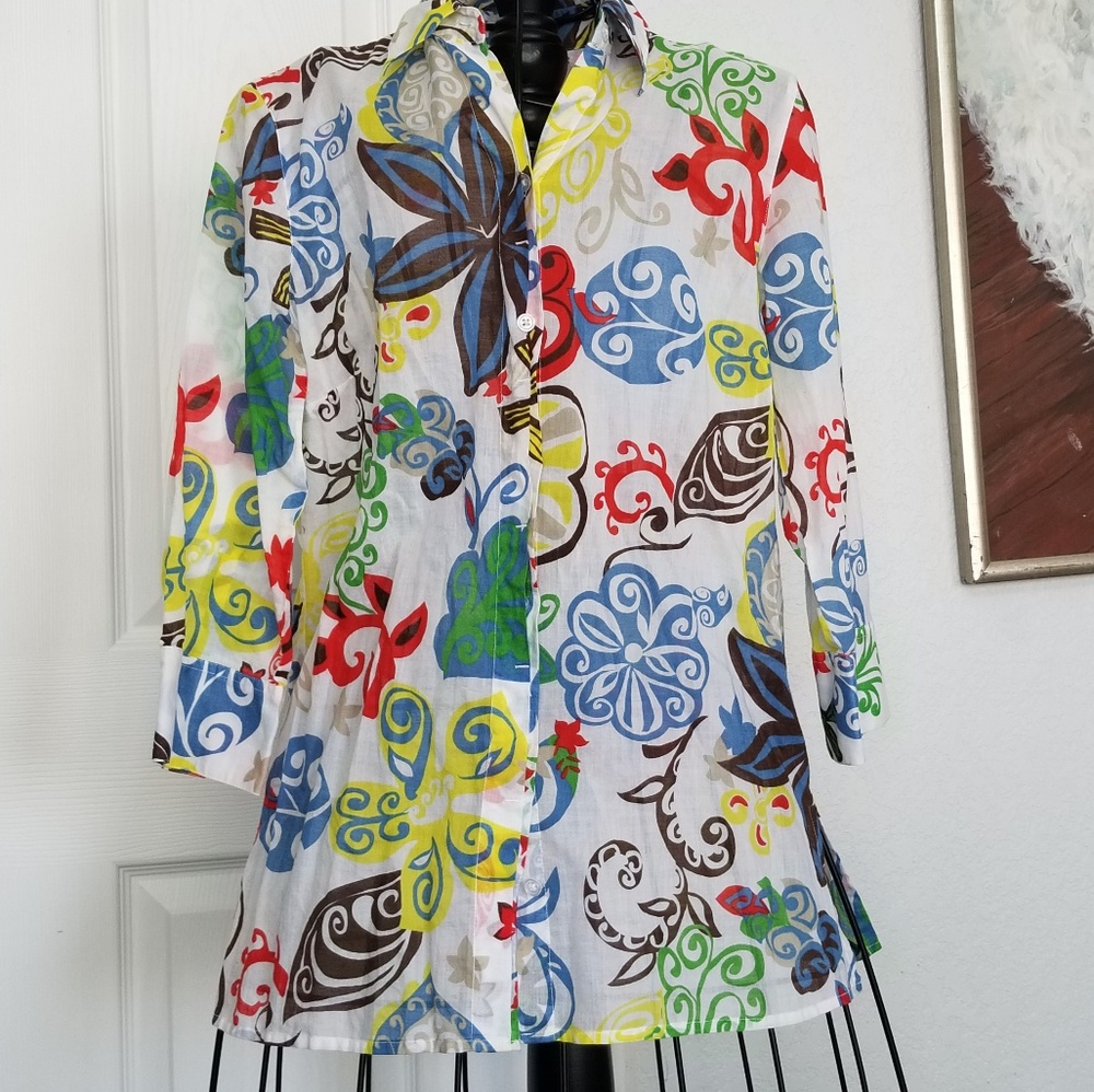 Chico's colorful cotton button up shirt